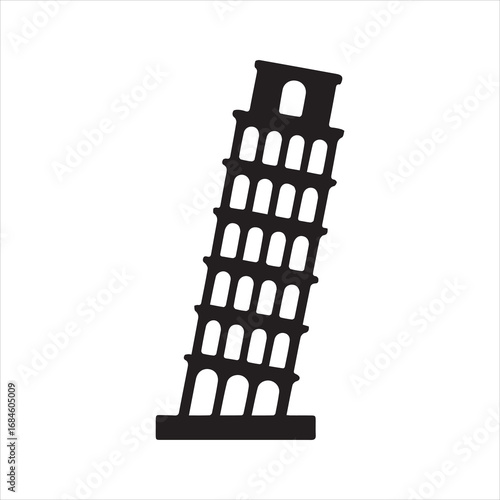  Leaning Tower of Pisa icon silhouette vector with white background
