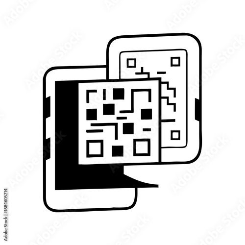 Two smartphones displaying qr codes, one partially obscuring the other icon