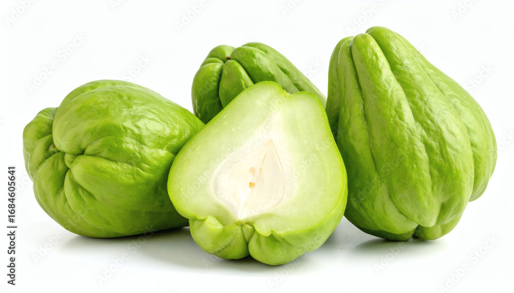 Fototapeta premium Fresh Chayote Isolated on White Background for Vegetable, Culinary, and Healthy Food Design