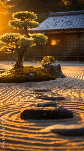 Zen garden at sunrise