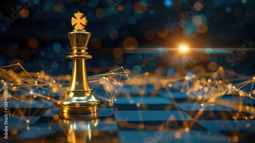 Golden chess king piece glowing on a dramatic background.
Powerful symbol of strategy, leadership, and competition.
Perfect for business, gaming, and motivational visuals. HD 4K Video