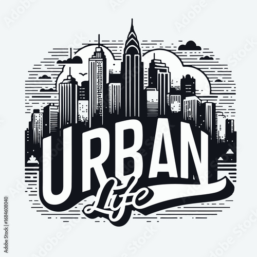 Urban life city skyline graphic art