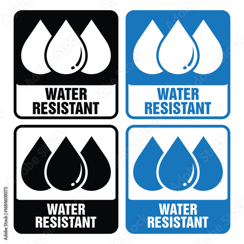 Water Resistant Icon Label sticker Vector Set template for Packaging and Safety Tags. Waterproof icon