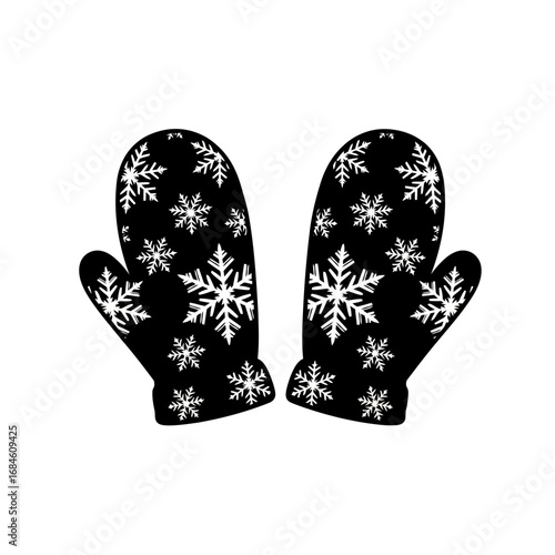 Black mittens with white snowflake pattern