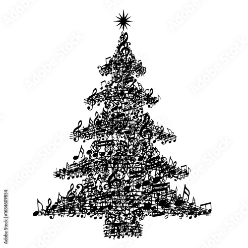 Christmas tree made of musical notes and symbols
