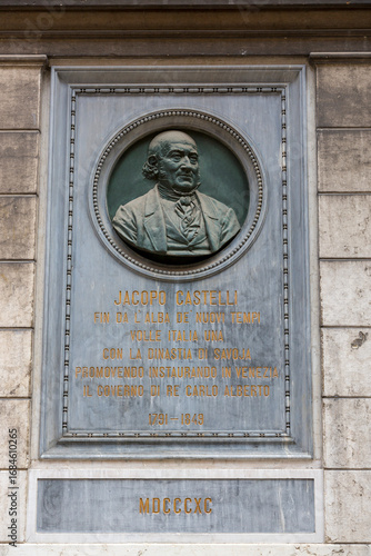 Venice, Italy - August 22, 2019: Plaque to Jacopo Castelli (1791–1849), president of the provisional government of Venice from July 5, 1848 to August 7, 1848