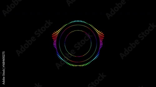 Abstract circular animation of colorful sound wave circle equalizer. Animation. Audio spectrum simulation for music, computer calculating, futuristic, ads, animation.