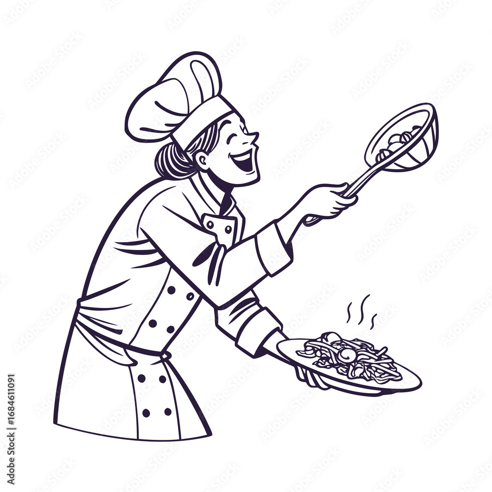 Naklejka premium Smiling Cook with Spoon and Plate