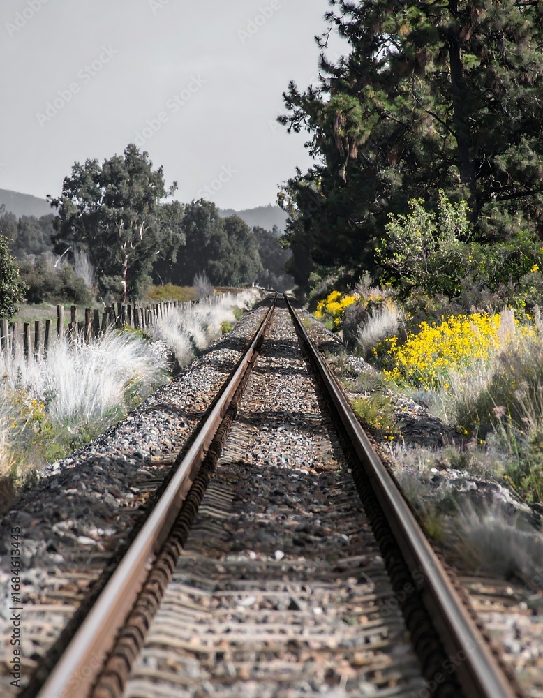 Obraz premium Railroad tracks vanish into distance