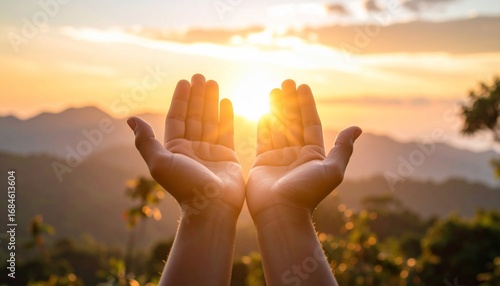 Sunset Prayer: Hands Raised in Gratitude and Hope