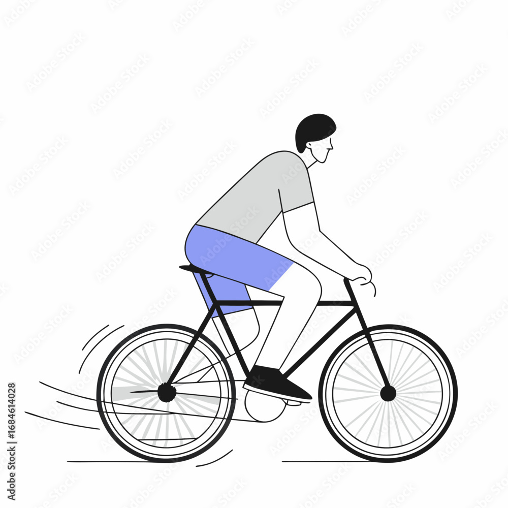 Obraz premium Vector art of a man riding a bicycle, enjoying the freedom and exercise of cycling in a simple and clean illustration