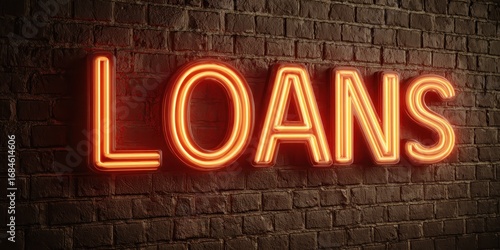 Fototapeta Naklejka Na Ścianę i Meble -  Title Loans. Glowing Neon Sign on Brick Wall. 3D Rendered Illustration for Banner Ads and Direct Mailers