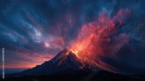 Volcanic eruption, fiery sunset