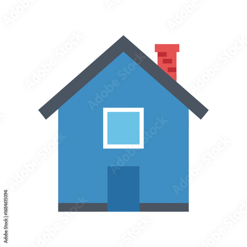 Vector illustration of a simple blue house with a red chimney. Flat design residential building icon for real estate or home concepts