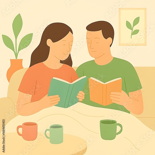 Wallpaper Mural Illustration of a Couple Enjoying a Cozy Moment Together Torontodigital.ca