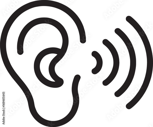 Simple ear icon with radiating sound waves.