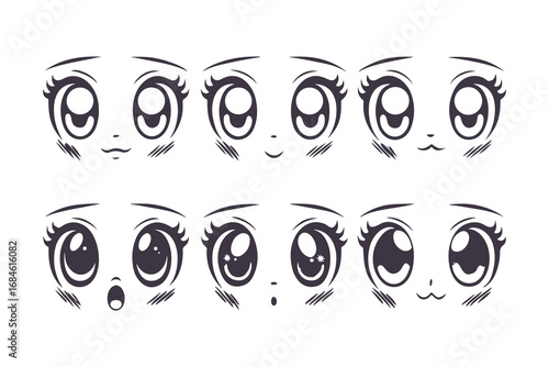 Anime Character Set with Pastel Palette and Emotion Variants for Stickers and Wallpapers