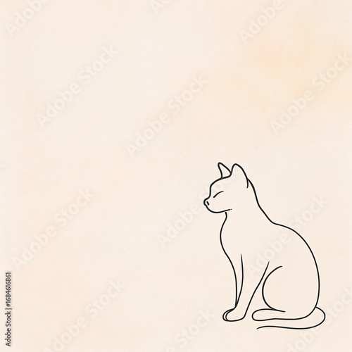 Minimalist Line Art Cat Illustration on Pastel Background