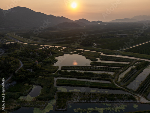  Aerial view of the Neretva delta valley river near Ploce, South Dalmatia, Croatia. 