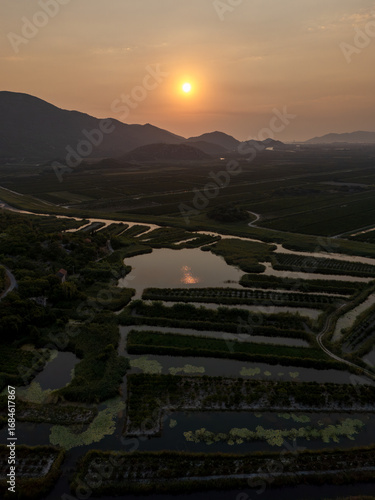  Aerial view of the Neretva delta valley river near Ploce, South Dalmatia, Croatia. 