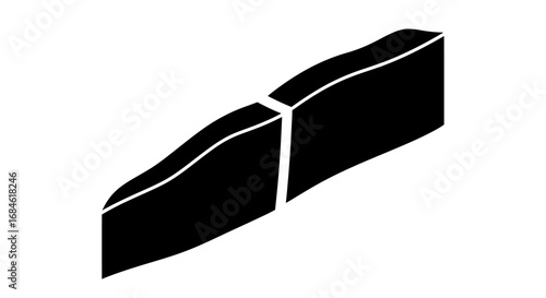 abstract black blocks, geometric shapes, modern minimalist design, isometric view, simple illustration, two parts, separated, gap