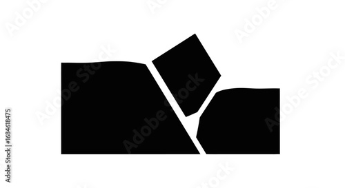 abstract black shapes, geometric collision, modern art, minimalist design, cube falling, sharp angles, graphic design element, simple composition, bold lines, instant download
