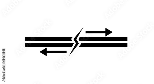 abstract disruption, data flow, connection, energy, arrows, lightning, interruption, technology, symbol, communication, design