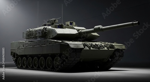 Leopard 2 main battle tank in a studio setting with dark background