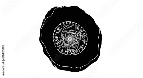 abstract spiral design, black and white, circular, swirl, eye, cosmic, mandala, mystical, organic, intricate