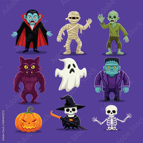 Cartoon Halloween Monster Collection Set