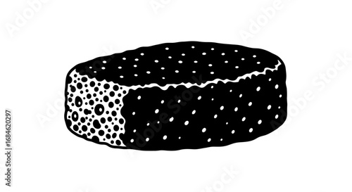 black and white illustration of a cylindrical sponge, porous texture, cleaning tool, household item