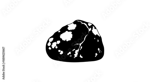 black and white speckled stone, simple rock illustration, geology, nature, minimalist graphic, monochrome, single object, artistic drawing, solid rock, pebble, boulder