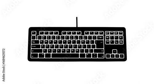 black keyboard illustration, top view, simple design, numeric keypad, computer equipment, office supplies, technology