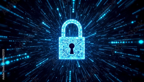 Futuristic Digital Security Illustration with Binary Lock