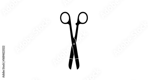 black surgical scissors, medical instrument, sharp blades, precision cutting, healthcare equipment, sterile tool, icon design, simple graphic, medical supplies
