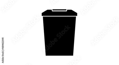 black trash can icon, waste disposal, garbage container, recycling symbol, refuse bin, dustbin image, simple pictogram