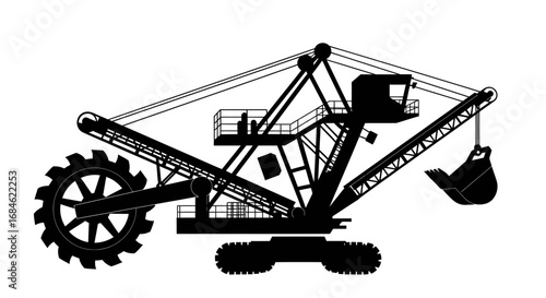 bucketwheel excavator silhouette, mining machine, heavy industry equipment, powerful machinery, digging, excavation, industrial, construction, technology