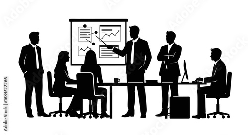 business meeting, team presentation, corporate strategy, data analysis, office workers, financial report, planning, teamwork, growth, success