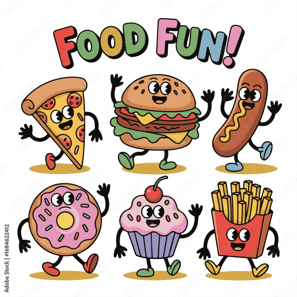 Fototapeta premium fast food icons set burger Pizza, donuts, fries