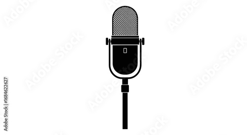 classic retro microphone illustration, broadcast, podcast, radio, vintage mic design, recording studio symbol, music, singing, voice