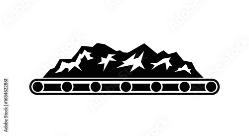 coal mining conveyor belt black and white icon of industrial transportation