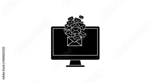 computer screen with many inbox email messages, digital communication concept