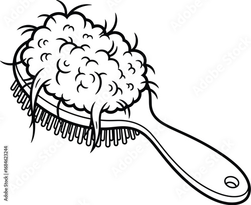 Hairbrush full of hair drawing vector illustration isolated