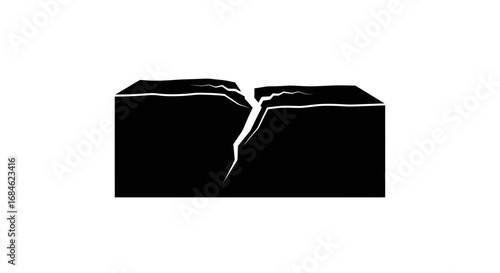 cracked ground, broken surface, fault line, destruction, fracture, rift, black and white illustration, graphic design element, geology, disaster concept