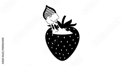 creamy strawberry illustration whipped cream, fruit, dessert, sweet treat, food design