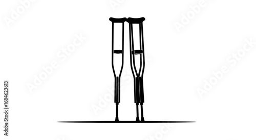 crutches pair, medical support, disability aid, walking aid, healthcare symbol, black silhouette, minimalist graphic, simple design, injury recovery, medical equipment