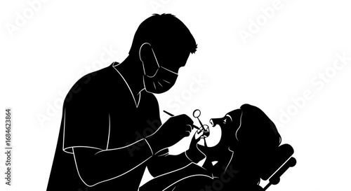 dentist examining patient teeth checkup oral healthcare silhouette illustration