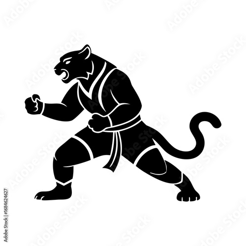 Panther martial arts fighter karate animal silhouette vector illustration