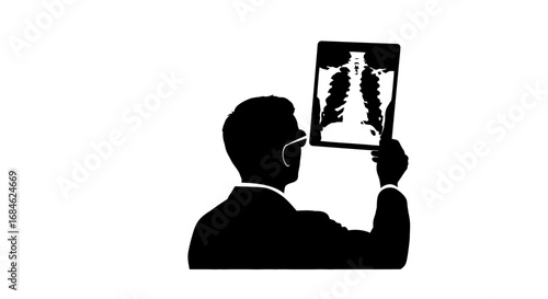 doctor reviewing xray, medical diagnosis, healthcare, silhouette, radiography, health, hospital, illness, patient, treatment, examination, medicine, scan, radiology