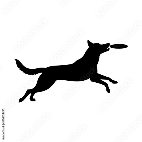 Dog catching frisbee pet canine jump animal silhouette vector illustration